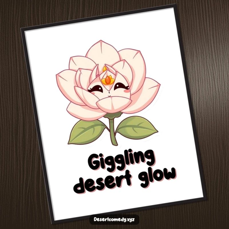 Funny desert rose digital art of a bloom with simple eyes, giggling vibrantly with infectious delight.