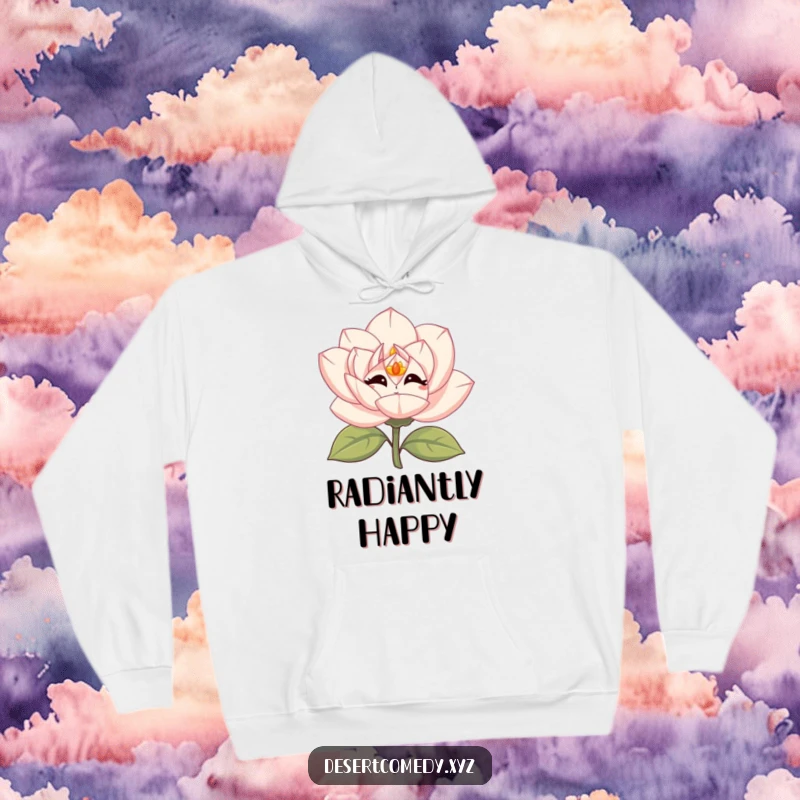 Funny desert rose hoodie with simple eyes, giggling vibrantly amidst a blooming design.