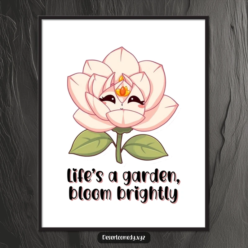 Funny free printable wall art: A desert rose bloom with simple, happy eyes, giggling vibrantly.