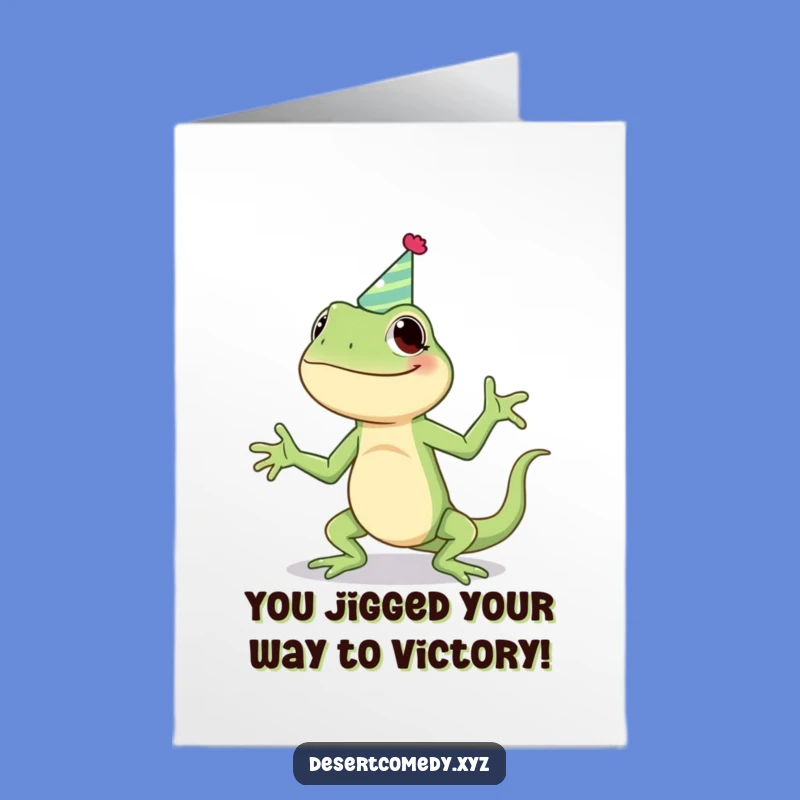 Free Printable Congratulations Card: Giggling Lizard Jigging - Funny Downloadable Celebration